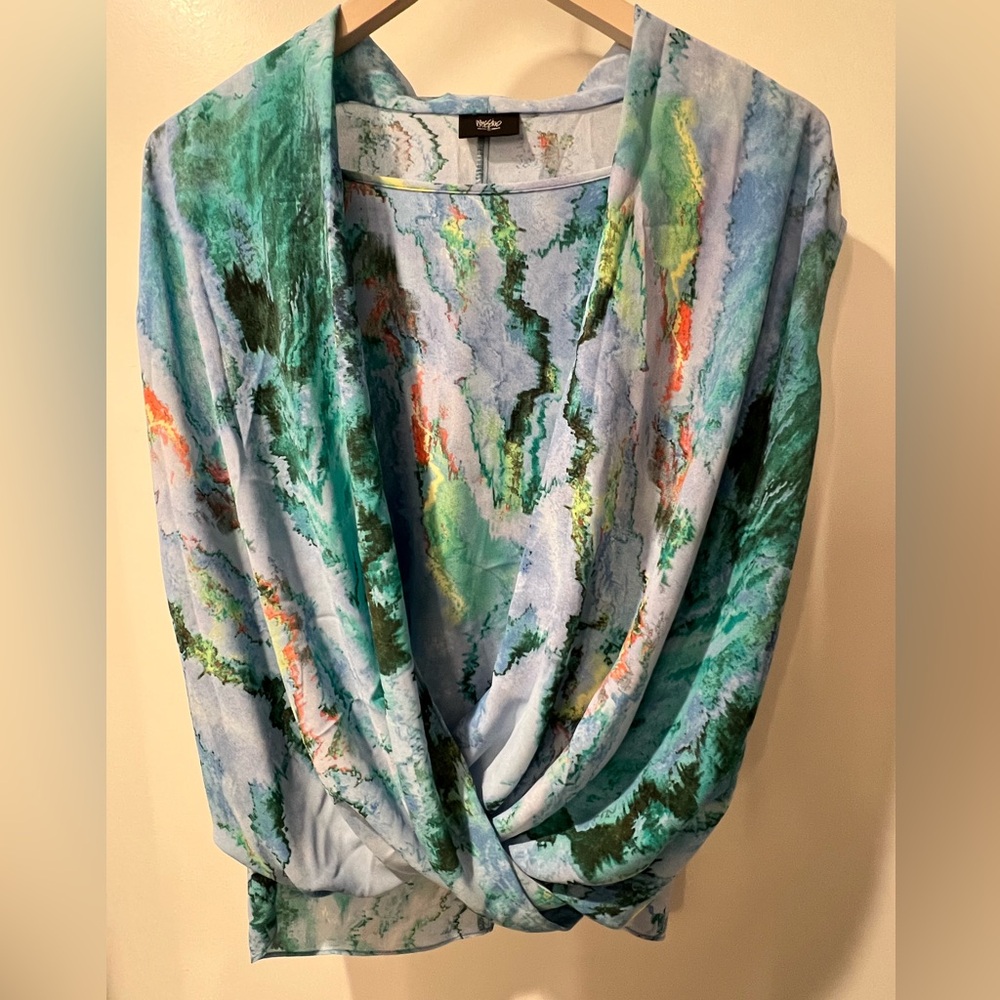 Mossimo Supply Co. Multicolor Twist-Front Tank Aqua, Teal & Coral Accents size M